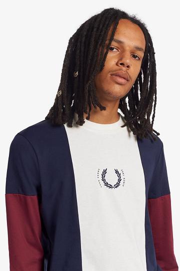 Dark Grey Fred Perry Central Stripe Long Sleeve Men's T Shirts | PH 1637JPQJ